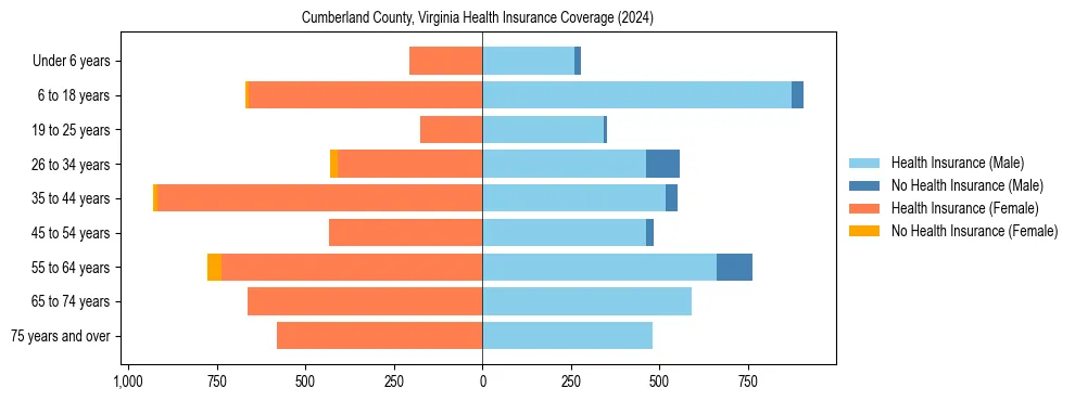 Health insurance pyramid for Cumberland County, Virginia