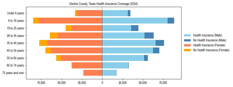 Health insurance pyramid for Denton County, Texas