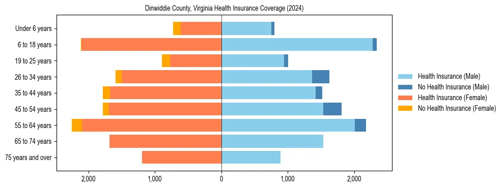 Health insurance pyramid for Dinwiddie County, Virginia