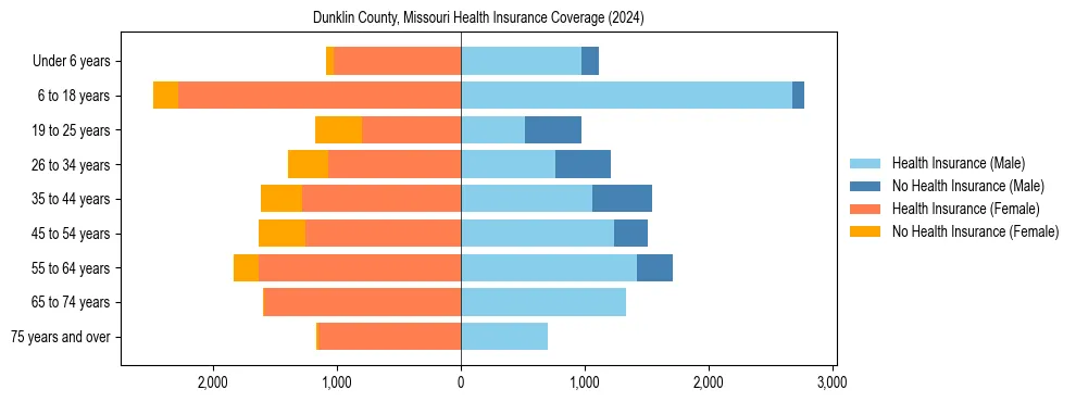Health insurance pyramid for Dunklin County, Missouri