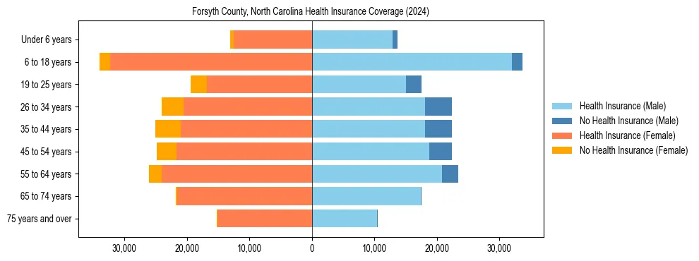 Health insurance pyramid for Forsyth County, North Carolina