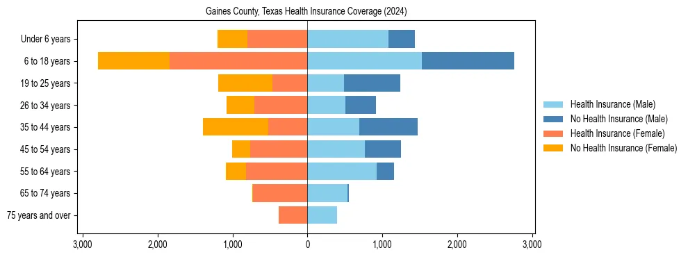Health insurance pyramid for Gaines County, Texas