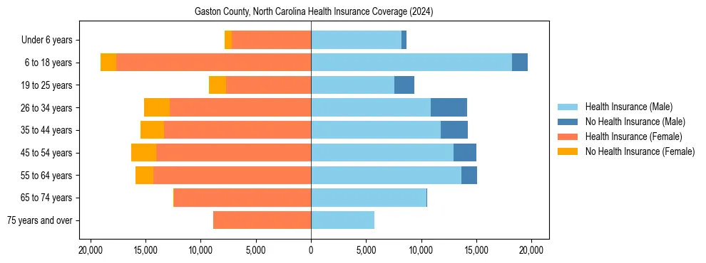 Health insurance pyramid for Gaston County, North Carolina