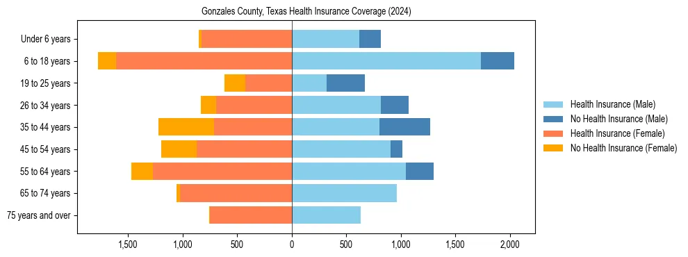 Health insurance pyramid for Gonzales County, Texas