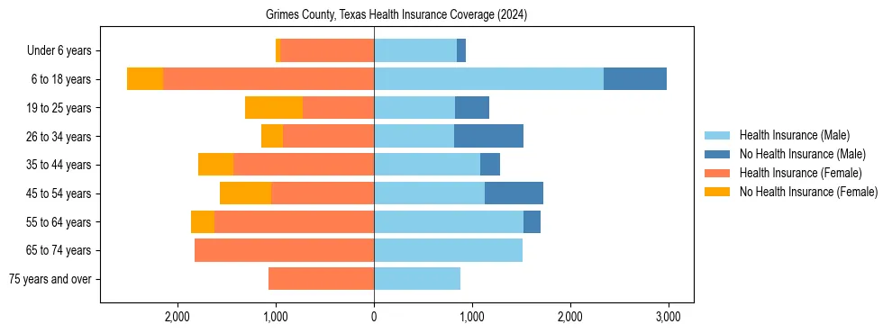 Health insurance pyramid for Grimes County, Texas