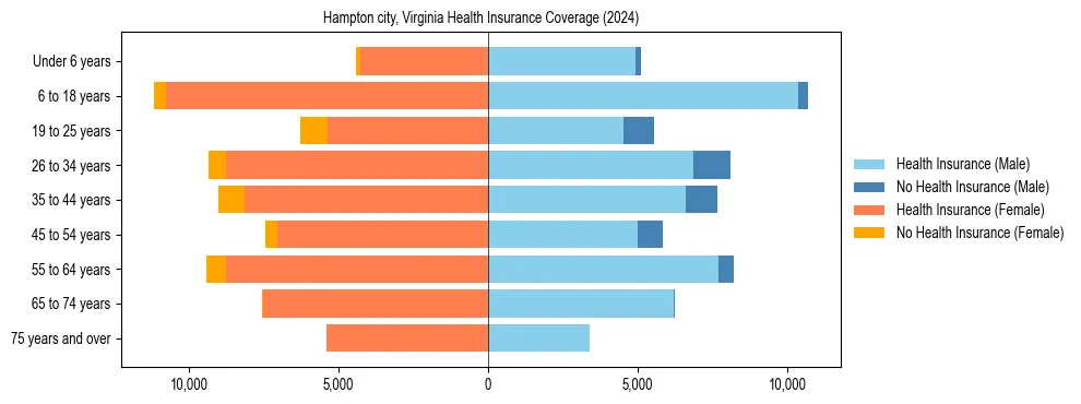 Health insurance pyramid for Hampton city, Virginia