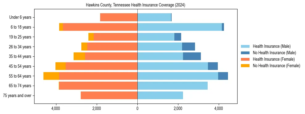 Health insurance pyramid for Hawkins County, Tennessee