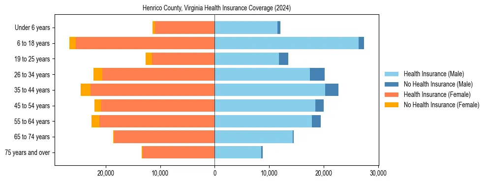 Health insurance pyramid for Henrico County, Virginia