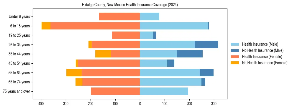 Health insurance pyramid for Hidalgo County, New Mexico