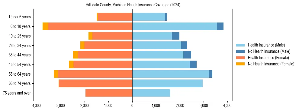 Health insurance pyramid for Hillsdale County, Michigan