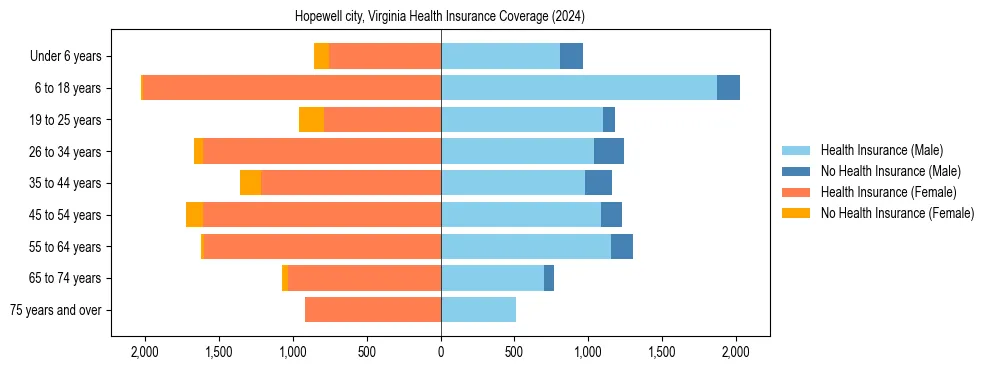 Health insurance pyramid for Hopewell city, Virginia