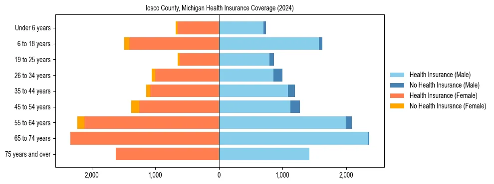 Health insurance pyramid for Iosco County, Michigan