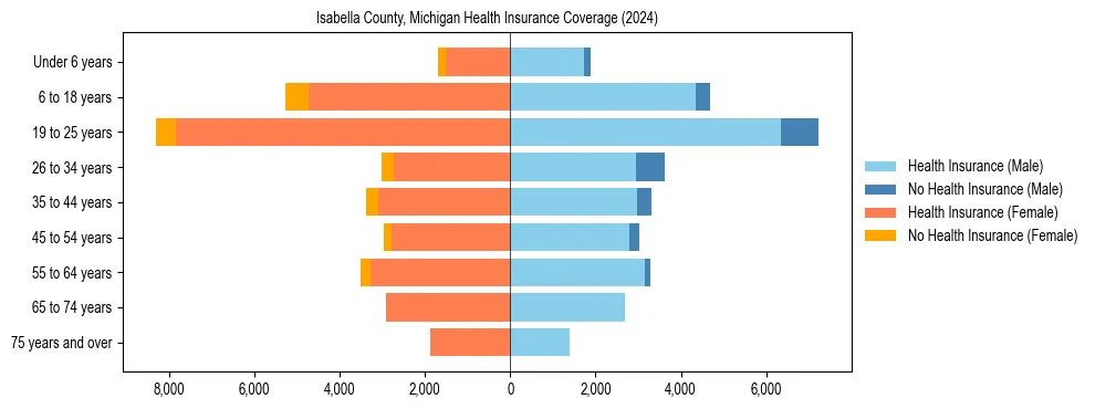 Health insurance pyramid for Isabella County, Michigan