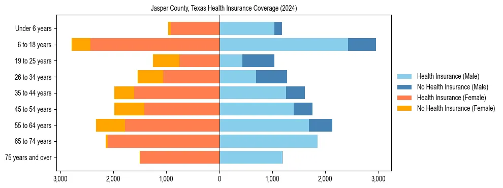 Health insurance pyramid for Jasper County, Texas
