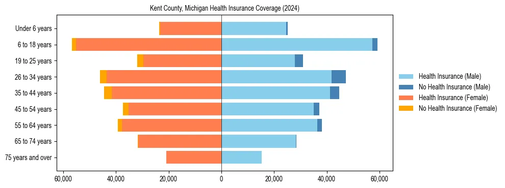 Health insurance pyramid for Kent County, Michigan