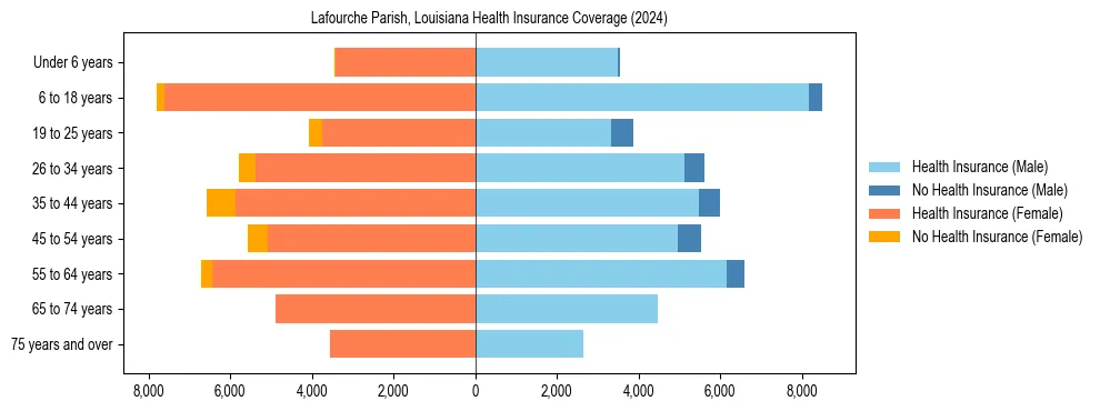 Health insurance pyramid for Lafourche Parish, Louisiana