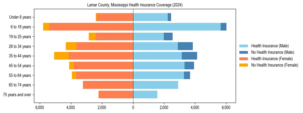 Health insurance pyramid for Lamar County, Mississippi