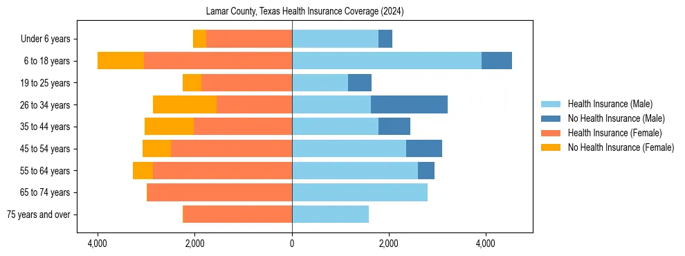 Health insurance pyramid for Lamar County, Texas