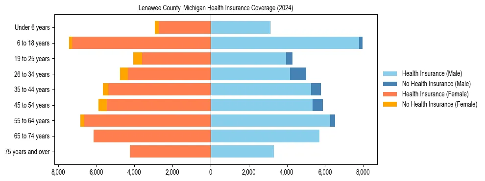Health insurance pyramid for Lenawee County, Michigan