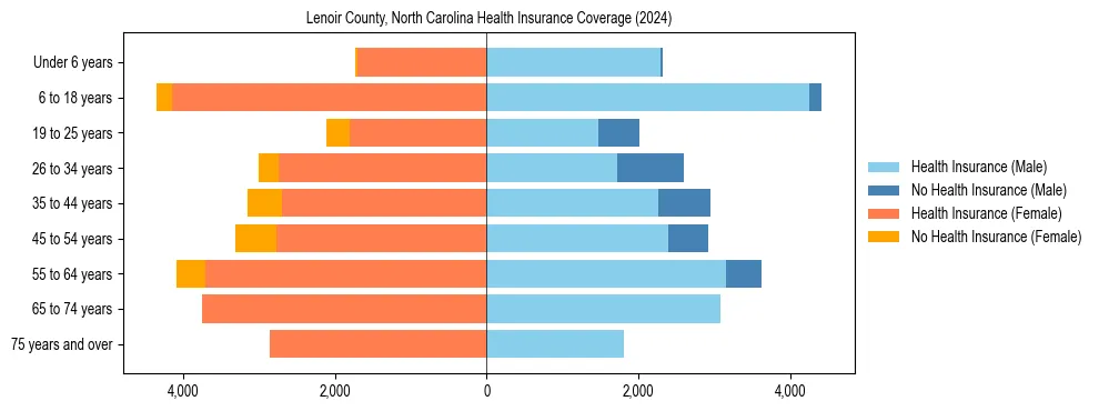 Health insurance pyramid for Lenoir County, North Carolina