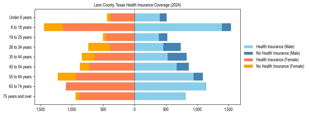 Health insurance pyramid for Leon County, Texas
