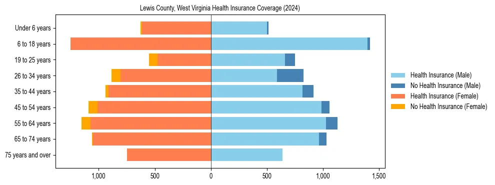 Health insurance pyramid for Lewis County, West Virginia