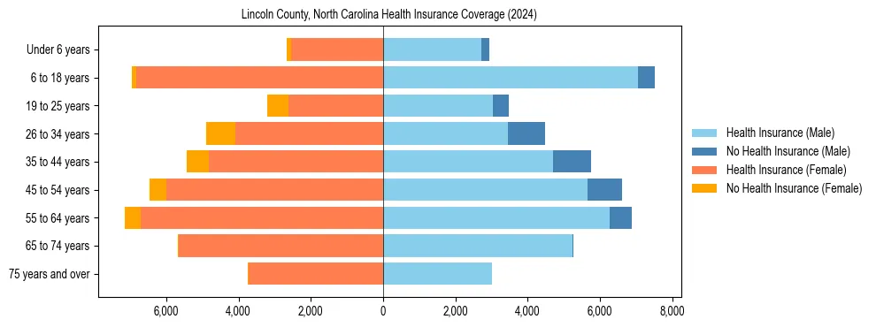 Health insurance pyramid for Lincoln County, North Carolina