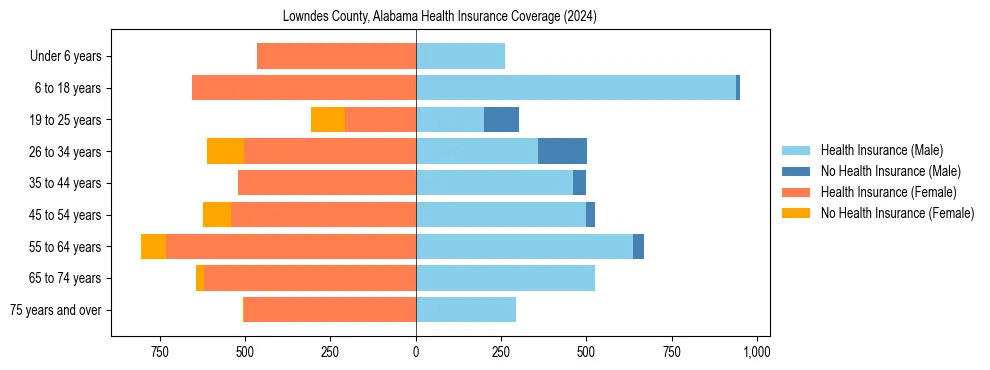 Health insurance pyramid for Lowndes County, Alabama
