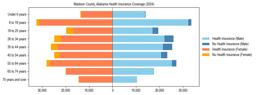Health insurance pyramid for Madison County, Alabama