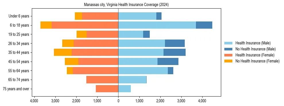 Health insurance pyramid for Manassas city, Virginia