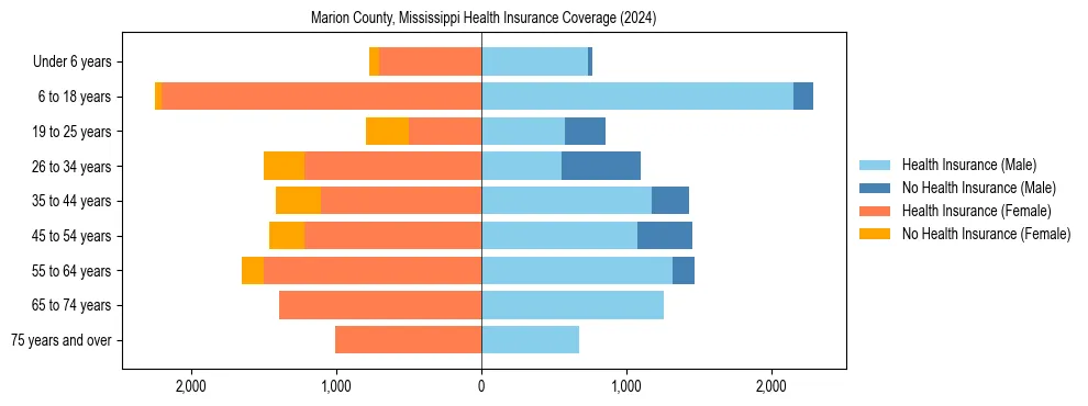 Health insurance pyramid for Marion County, Mississippi