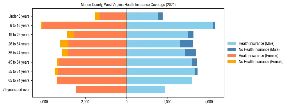 Health insurance pyramid for Marion County, West Virginia