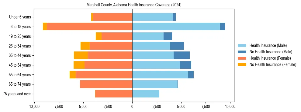 Health insurance pyramid for Marshall County, Alabama