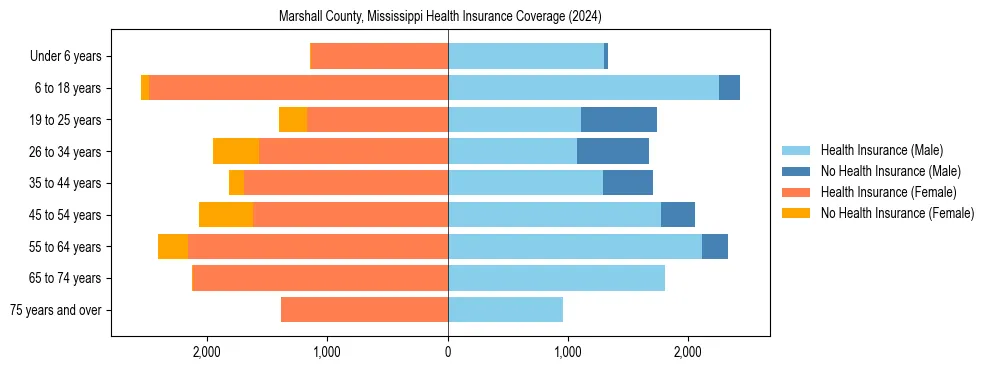 Health insurance pyramid for Marshall County, Mississippi