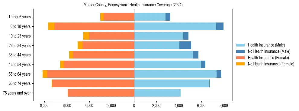 Health insurance pyramid for Mercer County, Pennsylvania