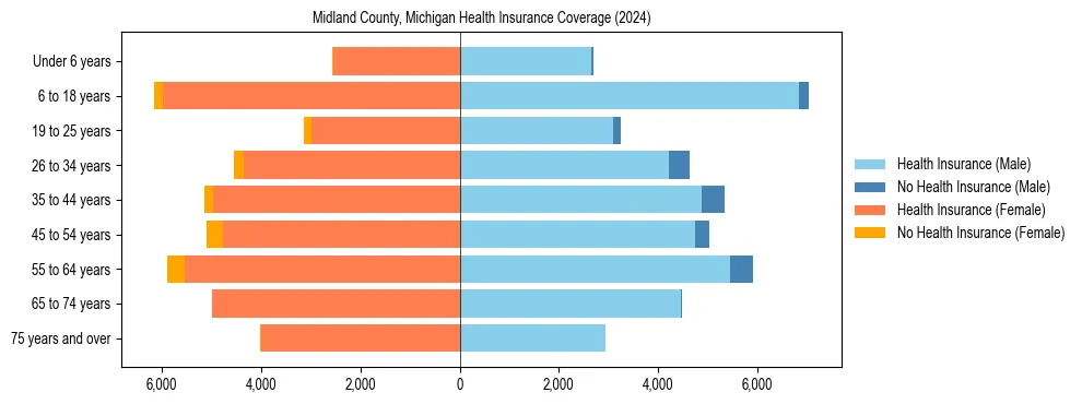 Health insurance pyramid for Midland County, Michigan