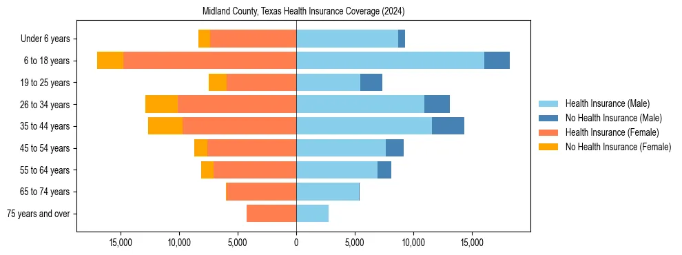 Health insurance pyramid for Midland County, Texas