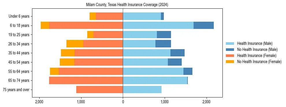 Health insurance pyramid for Milam County, Texas