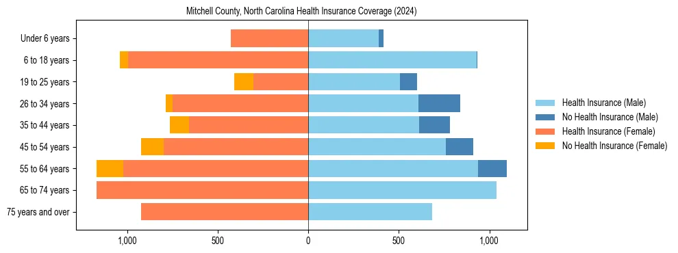 Health insurance pyramid for Mitchell County, North Carolina