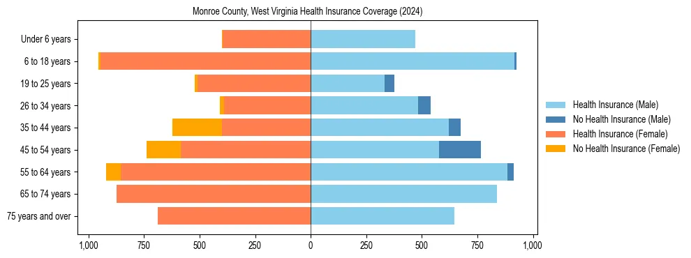 Health insurance pyramid for Monroe County, West Virginia