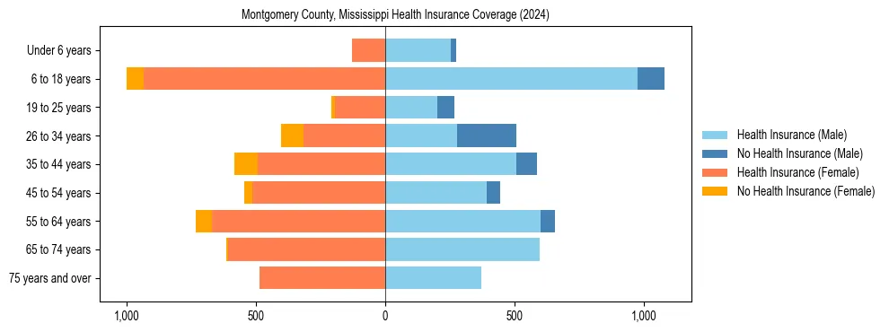 Health insurance pyramid for Montgomery County, Mississippi