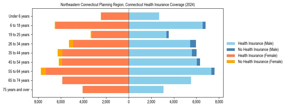 Health insurance pyramid for Northeastern Connecticut Planning Region, Connecticut