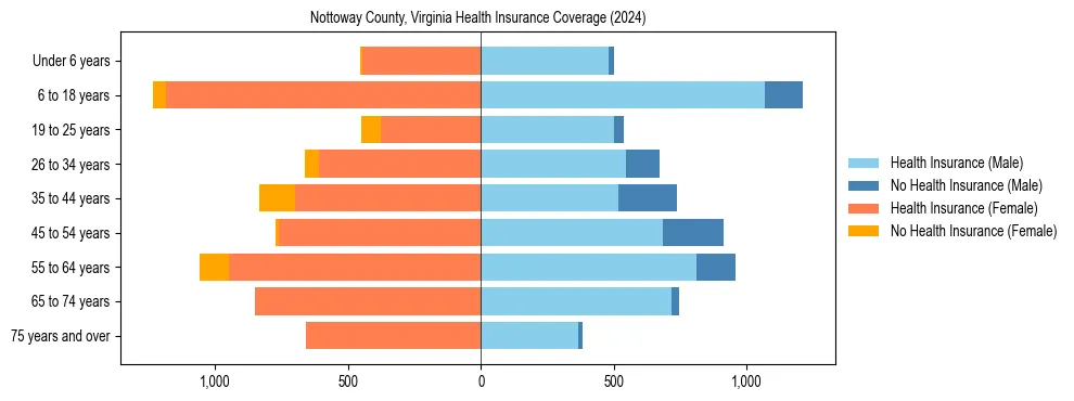 Health insurance pyramid for Nottoway County, Virginia