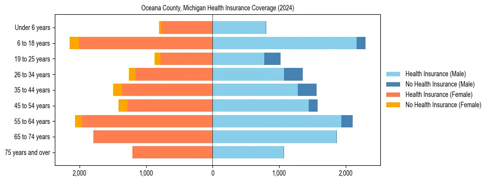 Health insurance pyramid for Oceana County, Michigan