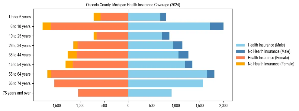 Health insurance pyramid for Osceola County, Michigan
