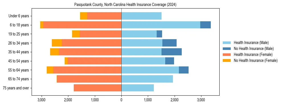 Health insurance pyramid for Pasquotank County, North Carolina