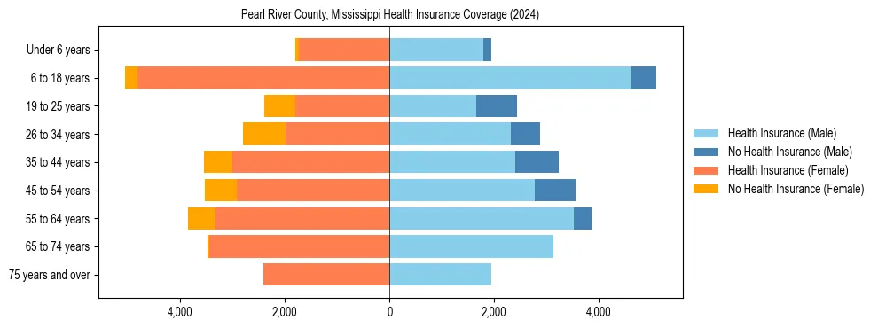 Health insurance pyramid for Pearl River County, Mississippi