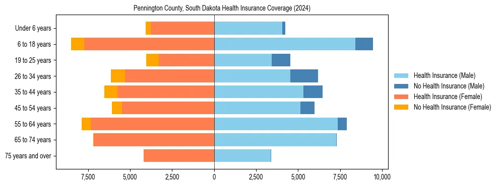 Health insurance pyramid for Pennington County, South Dakota