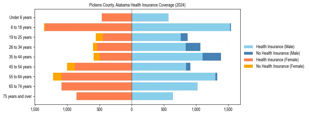 Health insurance pyramid for Pickens County, Alabama