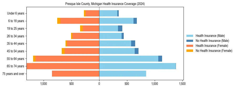 Health insurance pyramid for Presque Isle County, Michigan